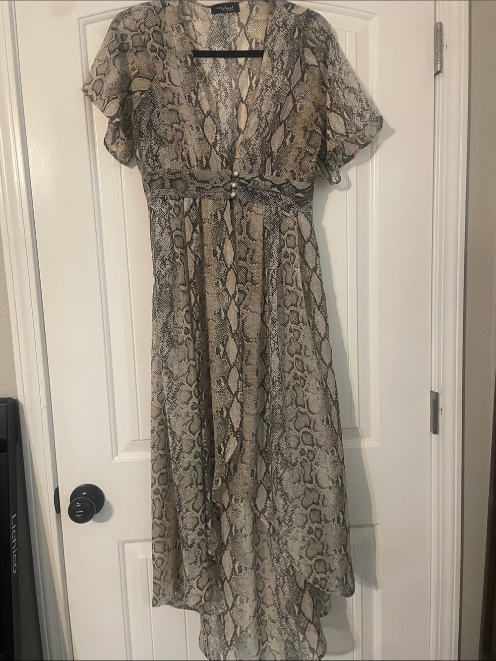Monteau Neutral Snake-Print Maxi Dress in Beige and Gray